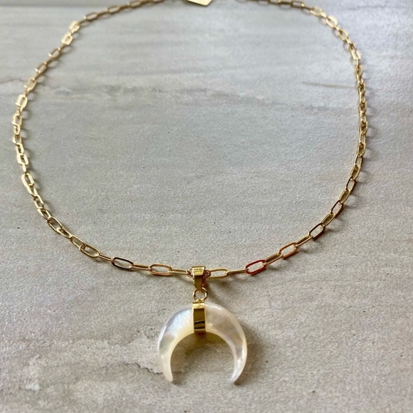 ❗️Last One❗️Mother of Pearl Double Horn Gold Necklace - Picture 10 of 12